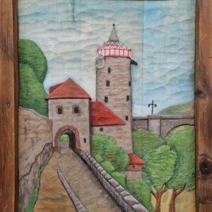 Holzrelief Wandbild mit rustikalem Rahmen Bautzen , Alte Wasserkunst mit Mühltor - Detlef Pohl